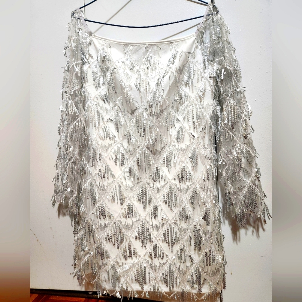 New Shein off-shoulder, white and silver party dress.